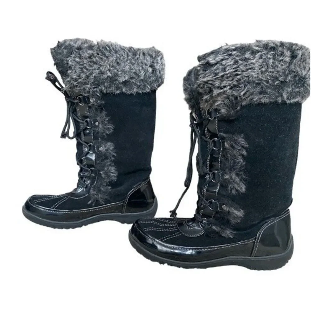 Sporto Millie Stone Suede W Faux Fur Lace-up Winter Snow Boot Waterproof Sz 9M